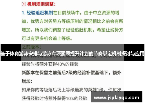 基于体育游泳安排与游泳专项素质提升计划的节奏绑定机制探讨与应用